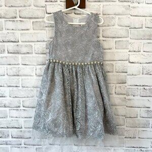 Rare Editions Girls Roses and Pearls Silver Dress size 6X